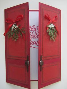 The Paper Collage: Christmas Door Card                                                                                                                                                      More Door Card, Beautiful Christmas Cards, Window Cards, Homemade Christmas Cards, God Jul, Stampin Up Christmas, Diy Christmas Cards, Christmas Cards To Make, Cards Christmas