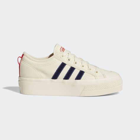 Nizza Platform Shoes, Adidas Nizza Platform, Adidas Nizza, Black Platform Shoes, Cream Shoes, Red Pumps, Shoe Inspo, Adidas Online, Shoe Game