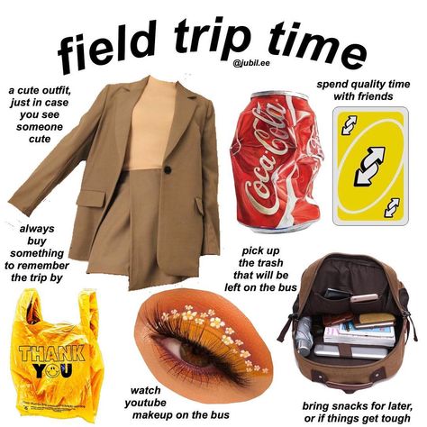 💥💥💥💥💥 on Instagram: “tell me you mr fav school field trip, follow @jubil.ee for more posts like this 💥 • • • #me #memes #meme #nichememes #nichememe #niche…” Stuff To Bring On A Field Trip, Outfit For Field Trip, What To Bring On A Field Trip For School, Field Trip Outfit Ideas, School Field Trip Outfit, Field Trip Outfit, School Trip Outfit, Brands Outfits, Outfit Ideas School