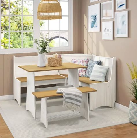 Prep For Wayfair's Way Day Sale With These Early Deals | Apartment Therapy Coffee And Cinnamon Rolls, Wood Breakfast Nook, Nook Dining, Corner Nook, Breakfast Nook Dining Set, Nook Dining Set, Corner Dining Set, Corner Bench, Wood Table Bases