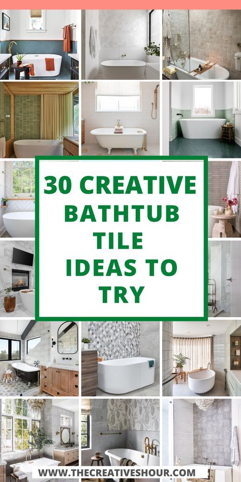 Renew your bathroom's look with a touch of creativity using these Bathtub Tile Surround Ideas. Explore various Bathtub Tile Ideas for Bathroom walls, from elegant designs to DIY options that match your unique style. Whether you fancy a timeless, contemporary, or farmhouse vibe, discover Bathtub Tile Wall Ideas to turn your bathroom into a cozy and stylish retreat. Diy Bathtub Tile, Bathtub Tile Ideas Tub Surround, Bathtub Tile Surround Ideas, Ideas For Bathroom Walls, Bathtub Tile Ideas, Tile Ideas For Bathroom, Tile Around Tub, Bathtub Tile Surround, Bathroom Wall Tiles Design