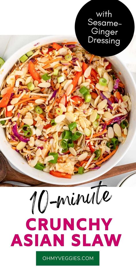 Asian Cole Slaw, Crunchy Cole Slaw, Crunchy Asian Slaw, Asian Slaw Recipe, Summer Slaw, Asian Diet, Sesame Ginger Dressing, Easy Summer Side Dishes, Cabbage Salad Recipes