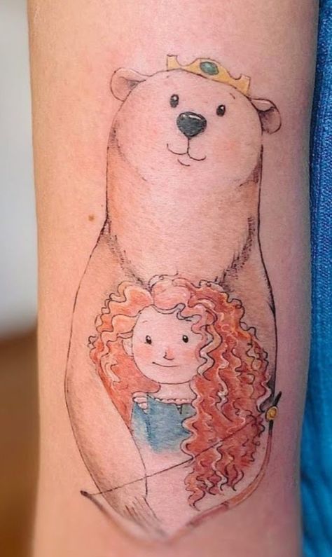 Brave Movie Tattoo Ideas, Merida Brave Tattoo Ideas, Merida Brave Tattoo, Brave Tattoo Disney, Merida Tattoo, Brave Tattoo, Minimalistic Tattoo Ideas, Ariel Tattoo, Be Brave Tattoo