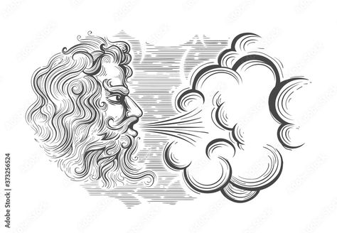 God Of Wind, Steampunk Heart, Wind Art, Drawing Heads, Back Art, Vector Drawing, God Art, Vector Clipart, Scene Creator