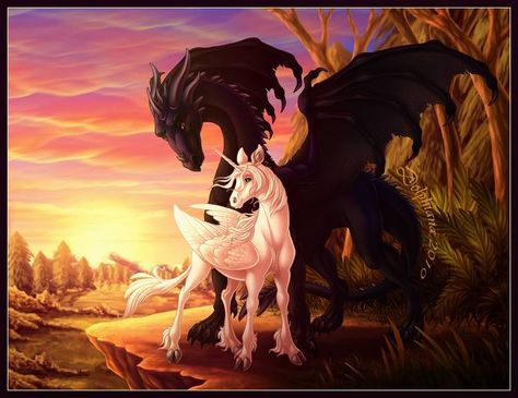 unicorn Fantasy Sunset, Easy Dragon Drawings, Magical Horses, Photoshop 7, Fantasy Horses, Cute Fantasy Creatures, Unicorn Art, Dragon Pictures, Fantasy Creatures Art