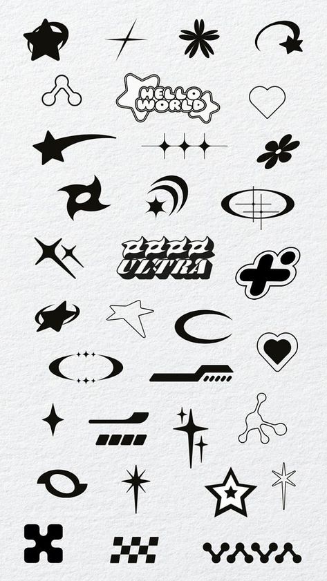 Editable cool monotone Y2K shape remix set | premium image by rawpixel.com Y2k Stickers, Minimalist Logos, Expert Logo, Cool Symbols, Y2k Icons, Timeless Simplicity, Graphic Shapes Design, Y2k Design, Logo Shapes