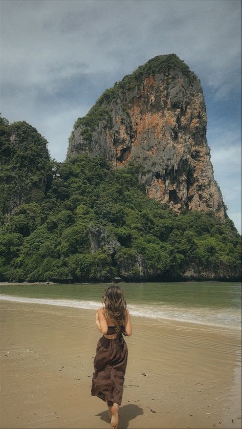 Krabi, Thailand, dissh, cliffs, brown dress, dress aesthetic Krabi Photo Ideas, Krabi Thailand Aesthetic, Cambodia Travel Aesthetic, Thailand Girls Trip, Thailand Vacation Aesthetic, Krabi Aesthetic, Thailand Picture Ideas, Southeast Asia Aesthetic, Thailand Photo Ideas