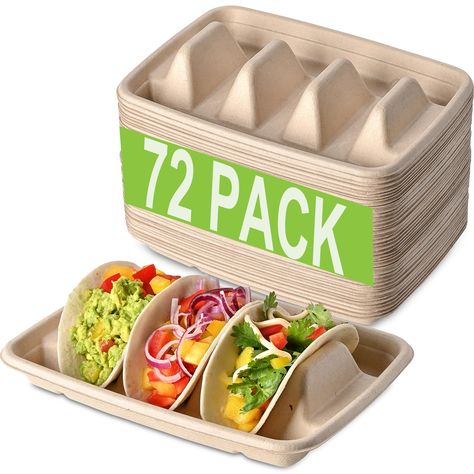 PRICES MAY VARY. 【Natural Fiber Pulp】Our disposable taco holders are made of natural fiber pulp, eco-friendly and compostable. Don't have to wash plants after taco parties, they are disposable for easy cleanup! Including 72 pcs taco plates, each plate holds 3 tacos at once, they are perfect for taco lovers. 【Easy To Use】Suit for both soft and hard taco shells, these holders keep your shells upright, ensuring easy assembly and preventing any fillings from falling out. They are microwave-safe for Taco Plate, Taco Tray, Taco Bar Party, Taco Holder, Taco Holders, Taco Shells, Taco Stand, Taco Party, Taco Lover