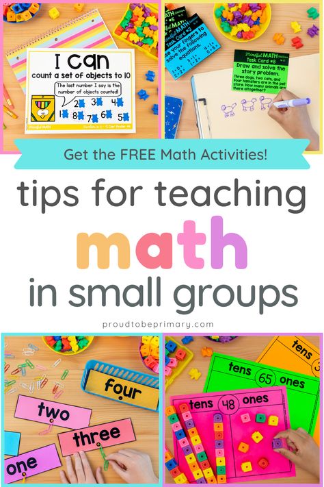 How to Run Math Small Groups Effectively in K-2 Teaching Math First Grade, Hands On Math Centers First Grade, Math Small Groups Second Grade, Math Makerspace Activities, 1st Grade Math Small Groups, 2nd Grade Math Manipulatives, How To Teach Kindergarten Math, Math Small Groups First Grade, Small Group Math Activities 1st Grade