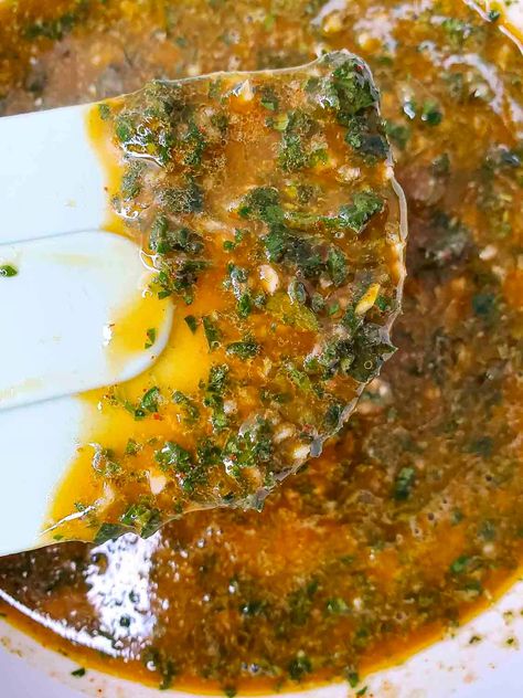 This chimichurri recipe is Bobby Flay's twist on the classic Argentine sauce made with parsley, garlic, vinegar, and olive oil for grilled meats. Marinade Steak, Ribeye Steak Recipe, Delicious Sauces, Chimichurri Sauce Recipe, Celebrity Chef Recipes, Bobby Flay Recipes, Mexican Sauce, Chimichurri Recipe, Salsa Sauce