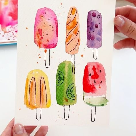 Easy and Fun Way to Paint Watermelon Slices with Watercolor 😌👌🏻☀️🥰 Perfect for a Summer Watercolor Card 🍉���🍉🍉 #watercolor #watercolorusa… | Instagram Cool Things To Paint With Watercolors, Outline Watercolor Painting, Watercolor Paintings Easy Flower, Watercolor Art Quotes, Cute Watercolor Card Ideas, Watercolor Doodle Ideas, Easy Painting Watercolor, Diy Cards Watercolor, Easy Watercolor Doodles