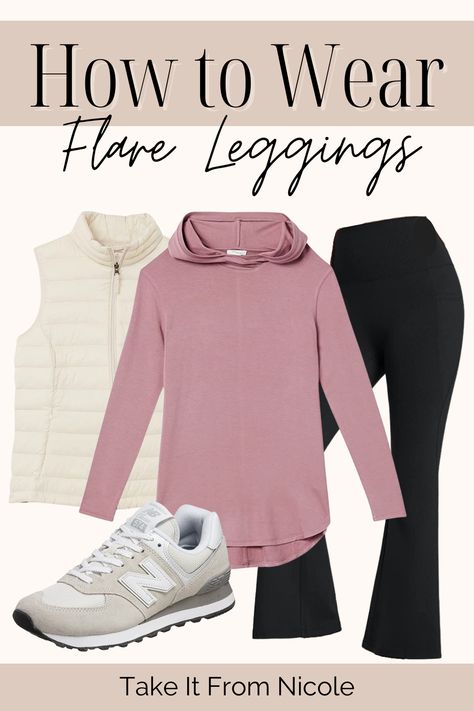 Trendy Yoga Pants Outfit, High Waisted Flare Leggings Outfit, Yoga Pants With Cardigan Outfit, How To Wear Yoga Pants Outfits Casual, Bootcut Leggings Outfit Casual, Flare Yoga Pants Outfit Spring, How To Dress Up Yoga Pants Outfits, Navy Flare Leggings Outfit, How To Wear Flare Leggings