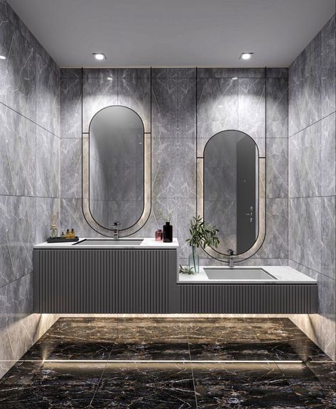 Modern Wash Basin Mirror Design, Basin Mirror Design, Wash Basin Cabinet With Mirror, Wash Basin Glass Mirror Design, Common Washbasin Area Design, Designer Mirror For Wash Basin, Mirrors Design, Salon Mirrors, Small Office Design