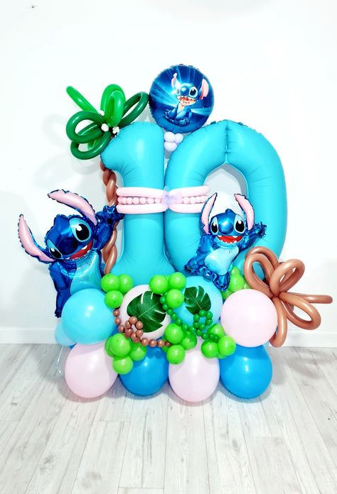 Stitch Birthday Balloon Ideas, Stitch Balloon Bouquet, Lilo And Stitch Balloon Arch, Stitch Pool Party Ideas, Stitch Balloon Garland, Stitch Birthday Party Decorations, Stitch Balloons, Stitch Bday, Stitch Party