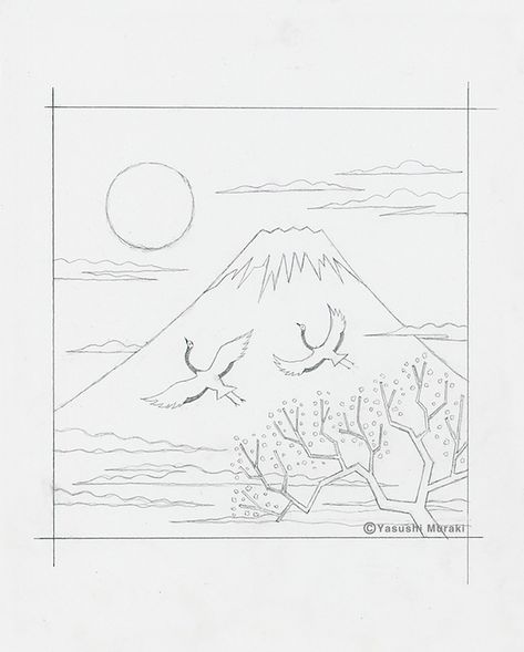 Fuji Mountain / digital work on Behance Japan Mountains Drawing, Japanese Easy Drawings, Japan Easy Drawing, Easy Japanese Drawings, Japanese Drawing Simple, Mountain Drawing Simple, Gunung Fuji, Japan Drawing, Personal Illustration