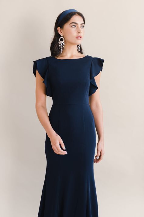 TH&TH - Bridesmaids Only Formal Maxi Dress With Sleeves, Aline Dress Pattern, Cecelia Dress, Long Sleeve Bridesmaid Dress, Long Blue Dress, Backless Bodysuit, Crepe Gown, Long Sleeve Wedding Dress Lace, Stylish Work Attire