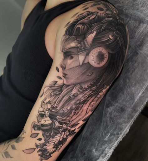 source Horizon Zero Dawn Tattoo, Video Game Tattoo Ideas, Game Tattoo Ideas, Horizon Tattoo, Game Tattoo, Video Game Tattoos, Le Tattoo, Video Game Tattoo, Gaming Design