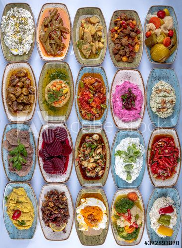 Traditional Turkish and Greek dinner meze table. Turkish Cuisine Cold Appetizers (appetizers with olive oil). Turkish appetizers in colorful plates. yogurt and various boiled herbs. #AD , #table, #meze, #Cold, #Cuisine, #Turkish Turkish Appetizers, Turkish Meze, Appetizers Appetizers, Greek Meze, Greek Dinner, Colorful Plates, Turkish Plates, Greek Dinners, Diner Table