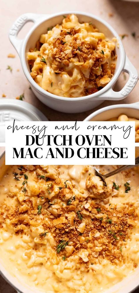 Dutch Oven Recipes Mac And Cheese, Mac And Cheese Dutch Oven Recipes, Mac And Cheese In Dutch Oven, Dutch Oven Pork Recipes, Recipe For Dutch Oven, Dutch Oven Mac N Cheese, Dutch Oven Macaroni And Cheese, Dutch Oven Sides, Cozy Dinners Comfort Foods