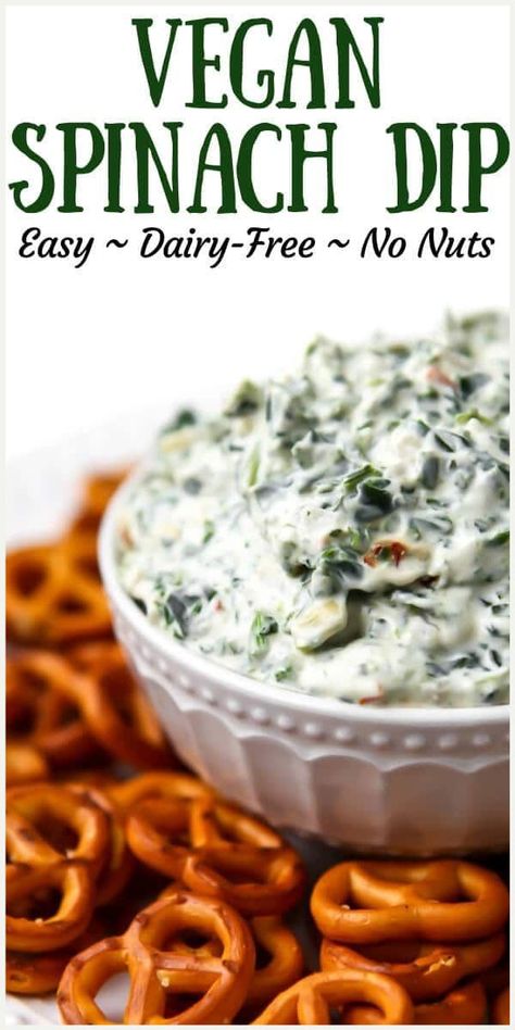 Easy Vegan Spinach Dip. Spinach dip has always been a favorite of mine, so when I went vegan about 20 years ago, this was one of the first things that I tried to veganize! Luckily it's pretty easy to swap out a few things to make it vegan Vegan Spinach Dip, Spinach Dip Easy, Low Carb Low Calorie, Dairy Free Dips, Dairy Free Appetizers, Creamy Spinach Dip, Vegan Spinach, Spinach Dip Recipe, Vegan Dip