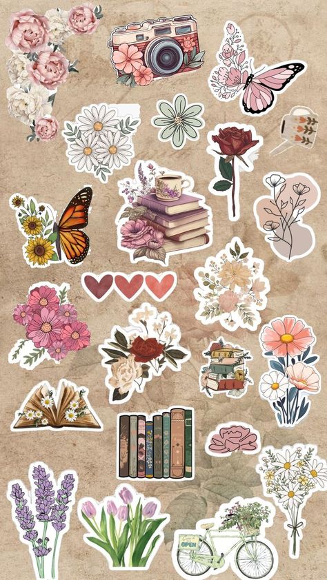 Vintage Flowers Prints, Aesthetic Flower Stickers Printable Vintage, Free Printable Stickers Flowers, Print Outs For Journaling, Aesthetic Journal Ideas Vintage Stickers, Stickers Flowers Aesthetic, Diy Cute Stickers Aesthetic, Phone Printable Stickers, Flowers Aesthetic Pics