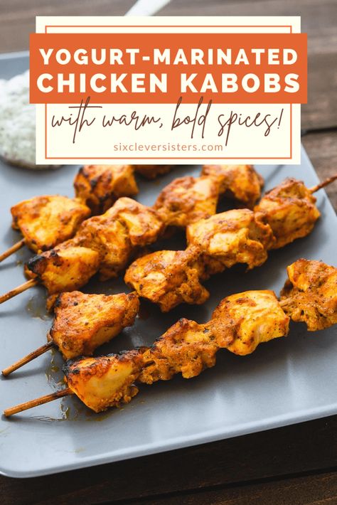 Greek Yogurt Chicken Skewers, Medditeranean Chicken Kabobs, Indian Chicken Kabobs, Greek Kabobs Chicken, Chicken Kabobs Oven, Yogurt Marinade For Chicken, Chicken Shish Kabobs Marinade, Chicken Marinade Yogurt, Kabob Chicken