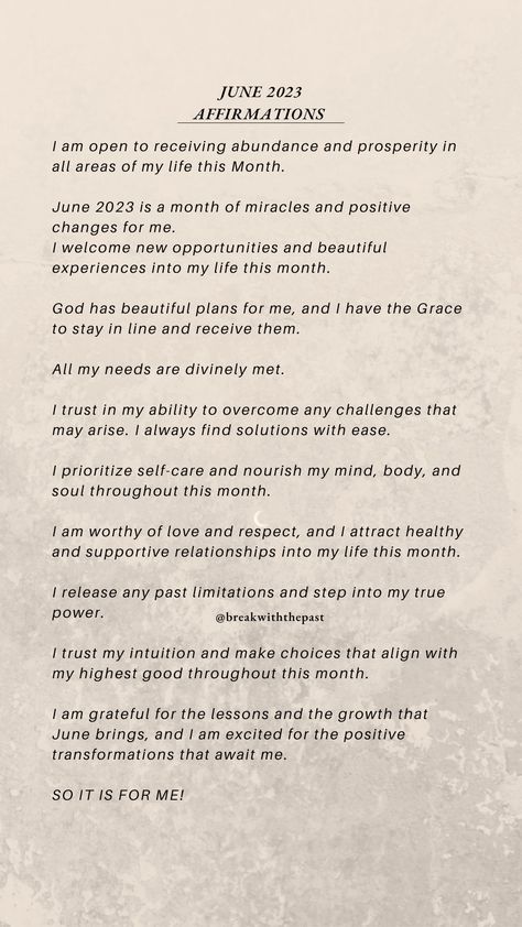 Positive Affirmations for June 2023. New Month Affirmations June, August Affirmations, June Affirmations, New Month Affirmations, Month Affirmations, Happy One Month, Journal Therapy, Writing Therapy, New Month