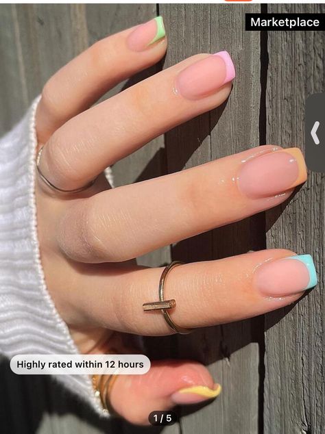 Nails Summer 2024 Square, Cute Summer Nail Designs French Tip, Summer French Tips Short, Summer French Nails Square, Nails Design Square Short, Short French Nails Color Tips, Rounded Square Nails Designs, Nail Designs Summer Square, Square Summer Nails 2024