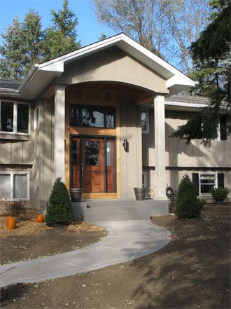 Raised Ranch Remodel Exterior, Split Foyer Remodel, Raised Bungalow, Split Entry Remodel, Raised Ranch Remodel, Front Porch Addition, Split Level Remodel, Split Entry, Raised Ranch