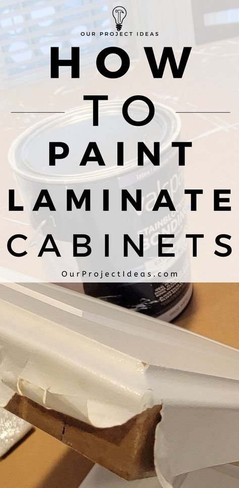 Laminate Cabinet Makeover, Paint Laminate Cabinets, Builder Grade Cabinets, Painting Laminate Kitchen Cabinets, Painting Bathroom Countertops, Cabinet Door Makeover, Painting Laminate Cabinets, How To Paint Laminate, Gloss Kitchen Cabinets