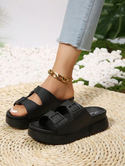 Black  Collar     Embellished   Women Shoes Summer Shoes Aesthetic, Shoes Heels Prom, Casual Summer Sandals, Pretty Sandals, Trendy Shoes Sneakers, Cute Shoes Heels, Salopette Jeans, Shoes Outfit Fashion, Funky Shoes