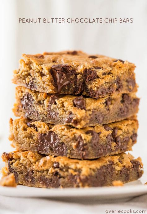 Peanut Butter Chocolate Chip Bars, Dessert Sushi, Averie Cooks, Chocolate Chip Bars, Peanut Butter Chocolate Bars, Think Food, Peanut Butter Chocolate Chip, Peanut Butter Chocolate, Peanut Butter Recipes