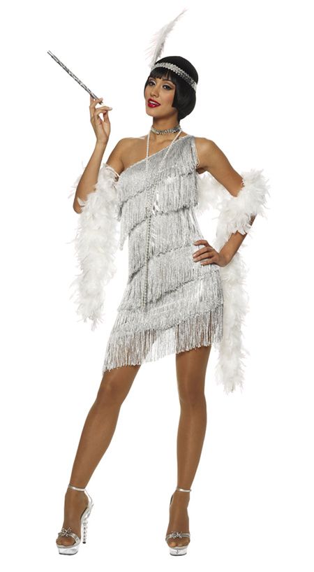 Roaring Twenties Dresses | 1920S ROARING 20S ADULT WOMENS SILVER DAZZLING FLAPPER COSTUME DRESS Estilo Charleston, Gatsby Party Outfit, Gatsby Outfit, Twenties Dress, Gatsby Party Dress, Roaring 20s Fashion, Flapper Girls, Gatsby Costume, Flapper Costume