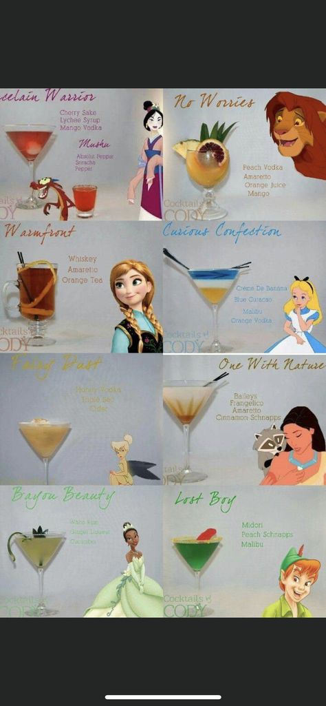 Princess Cocktails, Disney Princess Cocktails, Disney Alcoholic Drinks, Types Of Drinks, Disney Cocktails, Recipes Disney, Disney Themed Food, Disney Inspired Food, Disney Drinks