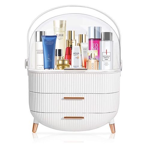 MASSY Egg Shape(Oval) Makeup Storage Box, Countertop Portable Vanity Cosmetics Organizer Preppy Style (White) Bedroom Vanity Desk, Portable Vanity, Oval Makeup, Countertop Vanity, Makeup Storage Organization, Makeup Storage Box, Cosmetic Display, Skincare Organization, Plastic Organizer