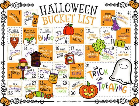 Halloween Calendar Bucket List Halloween Cider, 30 Bucket List, Hallowen Crafts, Halloween Calendar, Halloween Bucket List, Old Halloween Costumes, Halloween Watch, Halloween Countdown Calendar, Free Printable Halloween