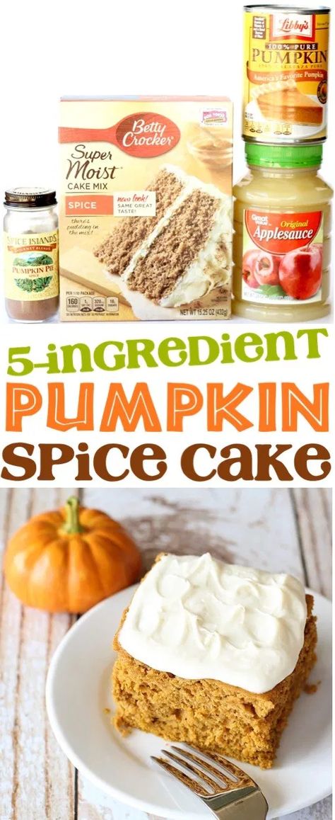 Easy Pumpkin Spice Cake Recipe! {Just 5 Ingredients} - The Frugal Girls Boxed Pumpkin Cake, Betty Crocker Pumpkin Spice Cake, We Dessert Recipes, Betty Crocker Spice Cake Recipes, Spiced Cake Recipes Boxed, Pumpkin Spice Cupcakes From Box Cake, Spice Box Cake Recipes, Thanksgiving Desserts Easy Cake Mixes, Cake Mix Pumpkin Cake Recipe