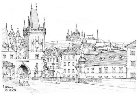 Prague, Pont Charles 1992 | Flickr - Photo Sharing! Urban Sketches, City Sketch, Famous Architecture, City Drawing, Travel Sketches, Urban Sketchers, House Drawing, Architectural Drawings, Drawing Images