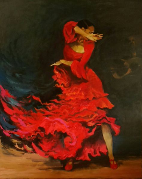 Flamenco Dancer Art, Salsa Dance Art, Flamenco Painting, Flamenco Aesthetic, Tango Aesthetic, Flamenco Art, Woman Dancing, Flamenco Dancer, Flamenco Dancing