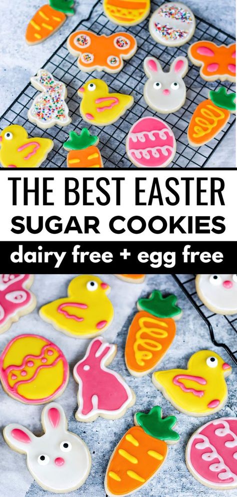 Sugar Cookie Recipe Without Eggs, Vegan Sugar Cookie Recipe, Cookies Dairy Free, Easy Easter Cookies, Easter Cookie Recipes, Gluten Free Easter, Vegan Christmas Cookies, Vegan Sugar Cookies, Vegan Easter