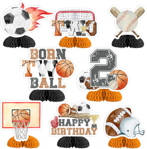 Sport 2nd Birthday Decorations - 8PCS Born Two Ball Honeycomb Centerpieces, Born 2 Ball Birthday Party Decorations for Boy, Basketball Baseball Soccer Rugby Football Birthday Party Supplies #ad #borntoball #born2ball #born2ballparty #borntwoballparty #2ndbirthday #2ndbirthdayparty #2ndbirthdaypartyideas #2ndbirthdaypartysupplies #2ndbirthdaypartytheme #sportsparty Sports Party Cake, Born 2 Ball Birthday Party Decorations, Sports 2nd Birthday Party, Born To Ball Birthday Theme, Born Two Ball Birthday, Born 2 Ball Birthday Party, Sports Birthday Party Boys, Born 2 Ball Birthday, Born Two Ball