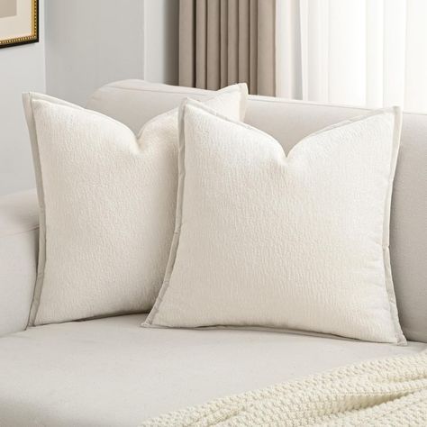 Amazon.com: FUTEI Cream White Chenille Throw Pillow Covers 18x18 Inch Set of 2,Soft Velvet Cushion Case,Home Decor for Couch Bed Living Room : Home & Kitchen Bed Living Room, Chenille Throw Pillows, Office Playroom, Chenille Throw, Chenille Pillow, Dorm Bedroom, White Pillows, Velvet Cushions, Velvet Pillows