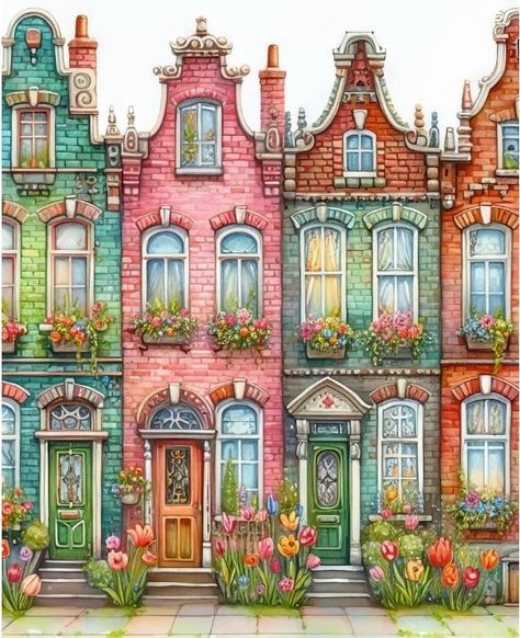 A 99 pieces jigsaw puzzle from Jigidi Cottage Watercolor, Houses Clipart, Whimsical Houses, Summer Artwork, Cottage Images, Camper Art, Watercolor House Painting, Journaling Scrapbook, Americana Art