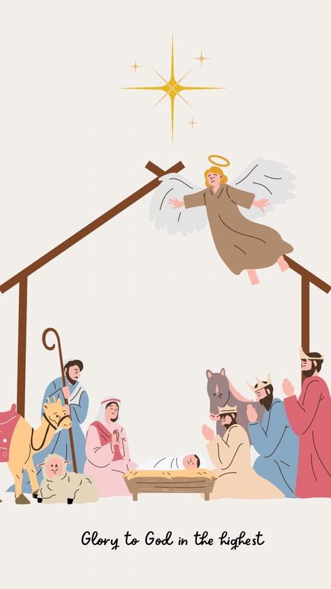 Christmas Wallpaper Baby Jesus, Manger Scene Illustration, Jesus Art Christmas, Aesthetic Nativity Scene Wallpaper, Christmas Angel Wallpaper, Christmas Background Jesus, Christian Christmas Graphics, Jesus Is Born Christmas, Nativity Phone Wallpaper