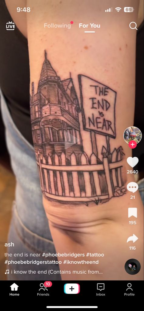 Haunted House With A Picket Fence Tattoo, Picket Fence Tattoo, The End Is Near Tattoo, I Know The End Tattoo, Fence Tattoo, The End Tattoo, Music Sleeve, End Tattoo, I Know The End