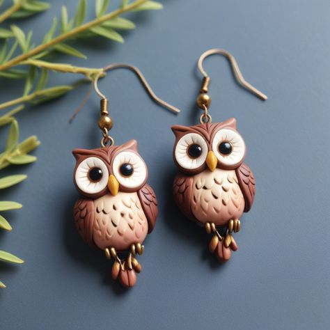 Ceramic Plates Art, Polymer Clay Owl, Clay Owl, Polymer Earrings, Polymer Clay Diy, Owl Earrings, Plate Art, Sculpture Clay, Cold Porcelain