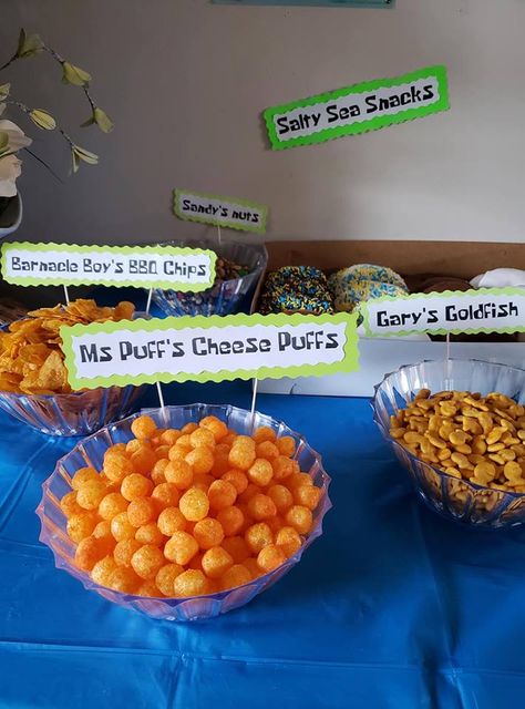 Spongebob Fruit Platter, Spongebob Goodie Bags Ideas, Sponge Bob Food Ideas, Spongebob Snack Ideas, Spongebob Party Snack Ideas, Spongebob Dinner Ideas, Spongebob Themed Food Labels, Spongebob Squarepants Birthday Party Ideas, Sponge Bob 25 Birthday Ideas