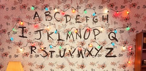 Stranger Things Mom, Stranger Things Alphabet Wall, Joyce Stranger Things, Stranger Things Alphabet, Triptych Art, Communication Center, Alphabet Wall Art, Alphabet Wall, Stranger Things Art