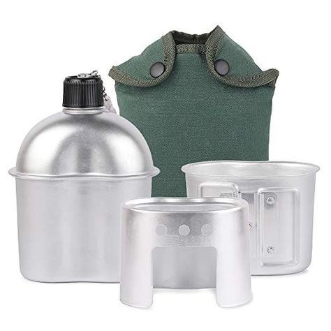 Lixada Camping Canteen Set 3pcs Aluminum Military Canteen Water Bottle Wood Stove Set with Cover Bag for Camping Hiki... Mess Kit Camping, Camping Wood Stove, Canteen Water Bottle, Camping Kettle, Bag For Camping, Water Canteen, Alcohol Stove, Mess Kit, Camping Cookware