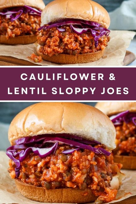 vegan sloppy joes with cauliflower Hearty Sandwiches, Lentil Sloppy Joes, Cauliflower Vegan, Vegan Sloppy Joes, Vegan Burger Recipe, French Green Lentils, Sloppy Joes Recipe, Sandwich Fillings, Vegan Burger